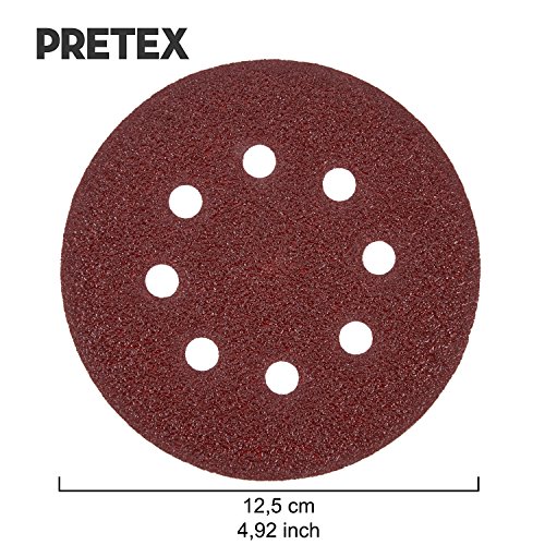 PRETEX 60 Profi Klett-Schleifscheiben für Exzenter-Schleifer 8 Loch, Ø 125 mm | 2 Jahre Zufriedenheitsgarantie | Körnung je 10x: 40 / 60 / 80 / 120 /180 / 240, Schleifpapier Set, Schleifblätter, Schleifblatt Set, Schleifscheiben Set - 3
