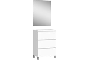 Baikal, Conjunto de baño Natura. Mueble de Baño de Fondo Reducido, con Lavabo cerámico. Distribución Tres Cajones. Mueble MONTADO. Tres Cajones con Espejo. Fondo 39cm 50 cm Blanco