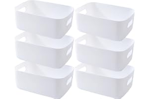 EURXLQ Cajas Almacenaje Plastico con Asa,Cajas Organizadoras de Plastico Adecuados para Usar en el Armario,la Cocina o el Baño (Blanco, 25 x 18 x 10 cm/6 Pcs)