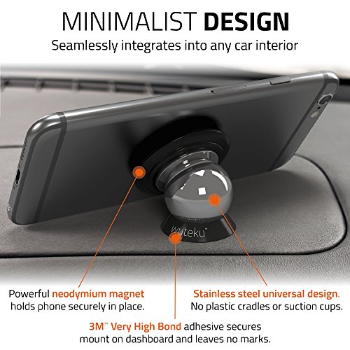 Wuteku-Best-Car-Phone-Holder-100-Universal-Magnetic-Dashboard-Mount-Kit-by-For-All-Vehicles-Phones-Tablets-iPhone-X87-Galaxy-S8-S7-2-Discs-Plate-Inc-Top-Rated-by-Uber-Drivers