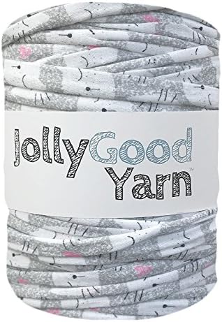 Grey with large cat faces Jolly Good Yarn t-shirt crochet yarn (large roll)