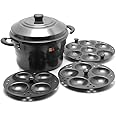 KCL Hard Anodised Aluminium Idli Maker/Non-Whistling Traditional Idli Cooker/Idlipot, Cooking 16 Idli Size 36, Black Color. Idli steamer works on gas and induction stove.