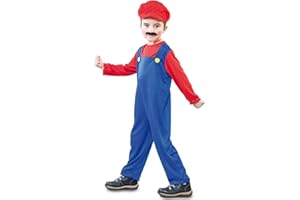 ZZ DISFRAZZES DISFRAZZES Disfraz de Bros Cosplay para Niñas Niños, Bros Classic Disfraces, Traje de Fontanero, Sombrero y Bigote para Carnaval Halloween
