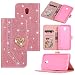 Produktbild Ostop Samsung Galaxy J3 2017/J330 Hülle,Glänzend Leder Brieftasche Handyhülle,Kristall Kartenfach Stand Klapphülle 3D Funkeln Diamant Perle Herz Muster Magnetverschluss Schutzhülle,Rosa Glitzer