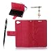 Produktbild Sony Xperia Z5 Compact Hülle, Sony Xperia Z5 Mini Schutzhülle, Alfort 3 in 1 Lederhülle / handyhüllen Fashion Design Premium PU Leder Hohe Qualität Tasche Case Cover Kasten Abdeckung Wallet für Sony Xperia Z5 Compact / Sony Xperia Z5 Mini 4.6" Smartphone Funktion Standfunktion Unterstützte Telefone und Magnetverschluss mit Schmetterling ( Rote ) + Alfort Schwarz Stylus Pen + Netter Staub Stecker