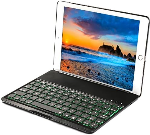 iEGrow iPad Pro 9.7 Keyboard Case, Ultra-Slim iPad Case with 7 Colors LED Backlit Bluetooth Keyboard for 2016 Pro 9.7 Inches Black(QWERTY, UK)