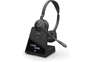 Jabra Engage 75 On-Ear DECT Stereo Headset - Skype For Business Certified Wireless Headphones with Advanced Noise Cancellation for Deskphones and Softphones – Black – UK Version