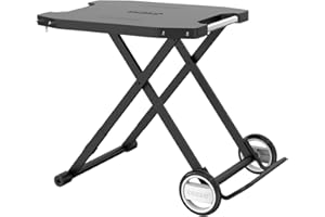 cozze® | Table extérieure Pliante Noire | Design léger et Stable | pour Cuisine extérieure et Camping | 2 Roues intégrées | Poignées INOX | 4 Crochets | Acier thermolaqué | Charge Max 50 kg