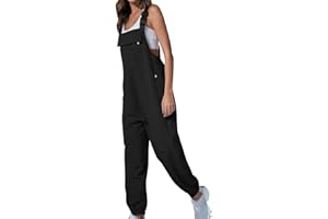 OVARA Peto casual para mujer, tirantes ajustables, overol liso de verano para mujer, overol de trabajo con bolsillos, sin mangas, pierna cónica, pantalones largos