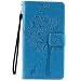 Produktbild Leder Hülle für Huawei Honor 4X,Brieftasche Hülle für Huawei Honor 4X,Honor 4X Hülle Flip Case Wallet,Fanryn Retro Elegant Butterfly Schmetterling Baum Katze Muster Prägung PU Leder Ledercase Schutzhülle Handy Lanyard Strap Flip Tasche Wallet Case Cover Schutzhülle Etui Tasche Handytasche Hülle Standfunktion mit Kartenfächer Silikon Rückseite Cover für Huawei Honor 4X - Blau