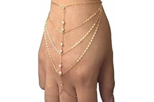 Yheakne Boho Bracciale con anello a dito Braccialetto a catena con strass in oro Bracciale con nappa a strati vintage Personalizza gioielli a catena a mano per regali di donne e ragazze