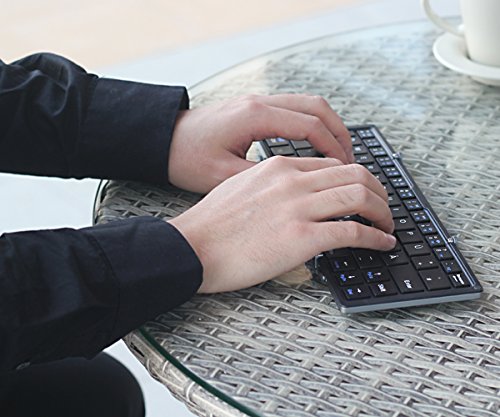 EC Technology Faltbare Bluetooth Tastastur, Ultra Slim, Kompakt, Kabellos, Tastatur in Taschengröße, Ergonomisches Design, Eingbaute Wiederaufladbare Li-Polymer Batterie, Kompatibel mit IOS/ Android/ Windows, Aluminiumlegierung – Schwarz - 6