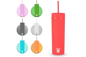 Filliano Bicchiere con cannuccia a doppia parete, Tumbler per bevande 473ml/16oz, Bicchiere in acrilico per Caffè, Tè, Sport, Ufficio, Borraccia con cannuccia , Skinny Tumbler con tappo (Rosso)