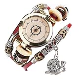 Hunpta Luxus Marke Vintage Kuh Leder Armbanduhr Frauen Armbanduhr Damen Kleid Quarzuhr (Rot)
