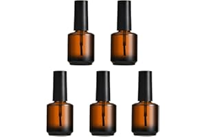 HAPPYUPCITY Lote de 5 tarros de esmalte de uñas redondos vacíos con tapa de pincel negro, 15 ml