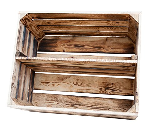 6er-Set Apfelkisten aus geflammtem Holz mit zusätzlichem Mittelbrett als Schuh- oder Bücherregal - 3