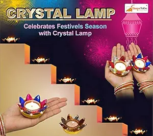 OiFashion Crystal Diya for Diwali Decoration Handmade Earthen Clay Diya Crystal lamp Set of 4