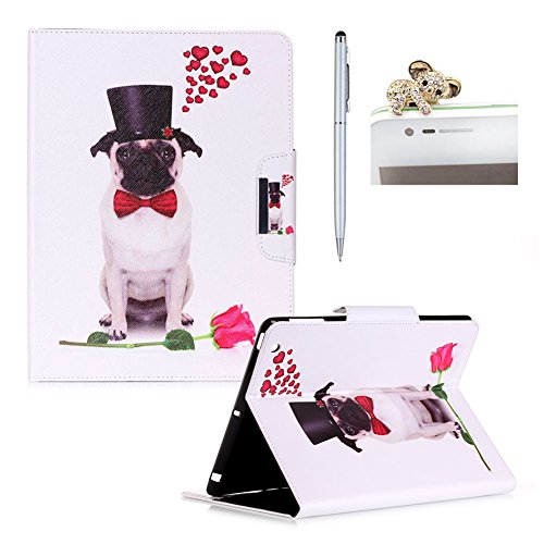 ipad 2 / ipad 3 / ipad 4 Hülle Leder Hund Rose Muster,SKYXD [Auto Schlaf/Wach Funktion] PU Folio Klappbar Schutzhülle [Standfunktion/Brieftasche Kartenfach/Magnet] Klapphülle mit [Koala Handyanhänger + Eingabestift] 3 in 1 Zubehör Handy Tasche Etui for Apple ipad 2/3/4 Bookstyle Flip Case Leather Cover With [Stylus and Dust Plug]