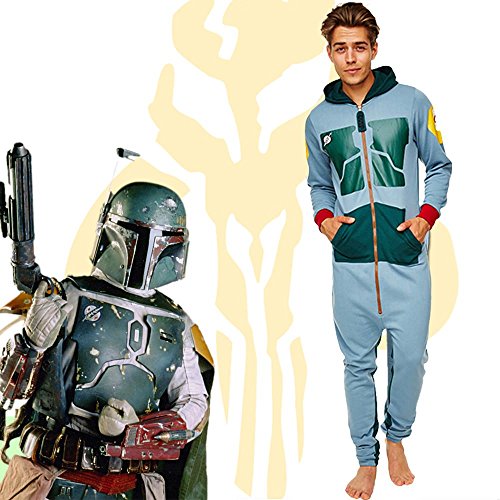 Star Wars - mono de Boba Fett - traje de casa, overol para adultos mullido, con capucha, albornoz de manga larga, verde