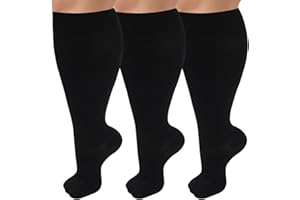 Diu Life 3 Pairs Plus Size Compression Socks for women & men, Wide Calf Extra Large Knee High Stockings for nurse sports fitness.
