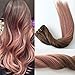 Silky Straight Rose Gold Ombre Highlights Balayage Hair Extensions of Clip in Extension Medium Brown Fading to Rose Gold Virgin Human Hair 120g/set (20 inch)