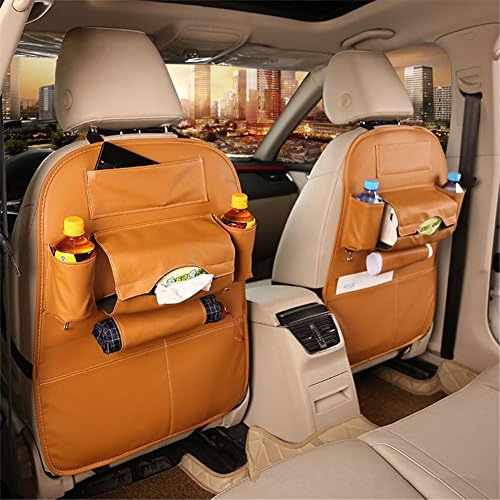 WYJD ® 2PCS Car Seat Organizer Multi-Pocket Travel Storag Car Seat Back Bag Car Accessories kick pad (leather） , yellow cayenne
