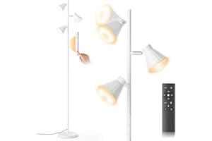 SIBRILLE Lampada da Terra Salotto, 36W 3000lm Piantana Lampada da Terra con Telecomando, 3000K-6500K 3 Luci Moderna Lampade da Terra Dimmerabile Lettura per Soggiorno Camera da letto Ufficio, Bianco