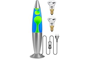 Lamptobe Lampada Lava Blu Verde, Lava Lamp Decorativa Lava con 2x Lampadine E14 R39 25W, Retro Lava Lampada ideale per camera da letto, soggiorno, Spina EU