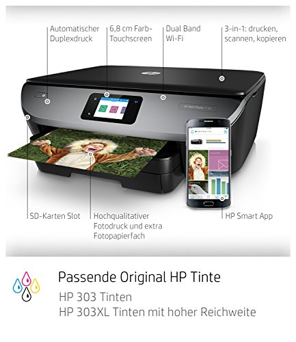 HP ENVY Photo 7130 Multifunktionsdrucker (Fotodrucker, Scanner, Kopierer, WLAN, Airprint) mit 4 Probemonaten HP Instant Ink inklusive,Schwarz