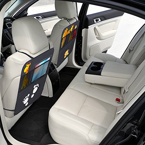 Auto Kick-Pad Rückenlehnenschutz 2 Stück für kinder rücksitz organizer. Ideal für die Speicherung Ihrer Baby-Feuchttücher Windeln Spielzeug Lebensmittel Töpfe und Getränke Multipocket [2 Stück] Elefant und weiß Fußabdruck von WEINAS - 5