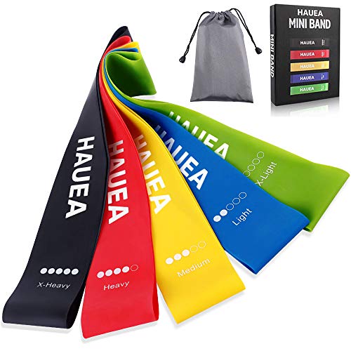 HAUEA Fitnessbänder Widerstandsbänder 5 Set Trainingsbänder aus natürlichem Latex Gymnastikbänder Loop Bänder für Beinen Training Yoga Fitness Therapie Muskelaufbau (Mit Logo)