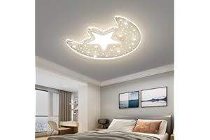DUNMW Luna de estrellas huecas Lámpara de Techo LED Fantasía Habitación Infantil Lámpara de Techo Araña para Dormitorio de Niños y Niñas, Habitación Infantil, 3 Luces, 17.9 * 16.7'', 30W