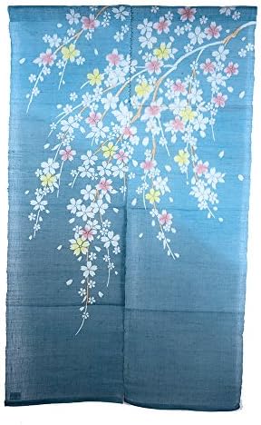RH Japanese Noren Curtain Cherry Blossom Patterned Front Door Curtain Linen