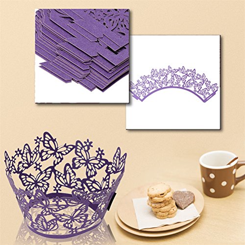 50 Laser geschnitten Schmetterling Cupcake Topper Muffin Papier Cup Cake weddi… Violett - 2