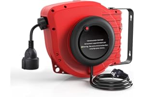 VISTRECK Automatik Kabeltrommel 15M+1.5M Kabelaufroller Outdoor, Anwendbar Auf 1500W(Max Belastbarkeit Abgerollt: 3200W) mit 180° Drehbar Wandhalterung, Reset-Taste und Einstellbarer Anschlag