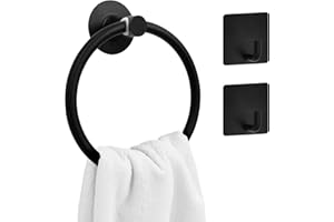 Daily Treasures Handtuchring mit 2 Klebehaken, Weltraum-Aluminium-Handtuchringe, schwarz, 16,5 cm, Handtuchringhalter, Wandmontage, 3M, Selbstklebende Handtuchstangen für Küche und Badezimmer