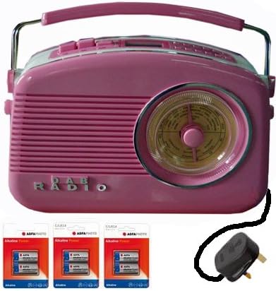 Retro Nostalgic DAB Digital Radio, FM + Smart Phone Speaker, 1950's / 1960's Design, modern Functions, LCD Digital Display, Radio Presets. UK Electric lead Supplied, Batteries INCLUDED (Rose Pink)