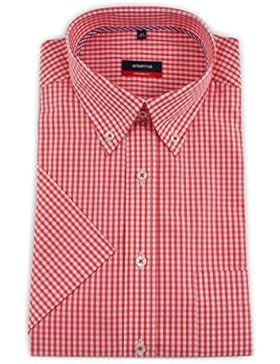 ETERNA Herren Kurzarm Hemd Modern Fit Button-Down-Kragen rot / weiß kariert mit Piping 8363.53.C194