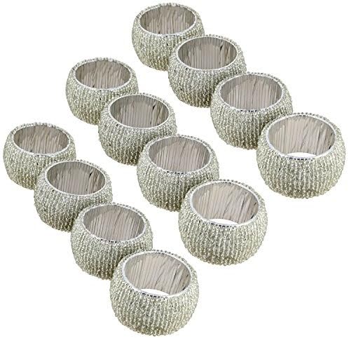 Lot of 12 Pieces Napkin Rings Silver Indian Handmade Glass Beaded For Special Occasions Dinners Parties Everyday - Set of 12 Rings