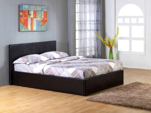 Ottoman 5ft Gas Lift Up Storage King Size Bed Black Faux