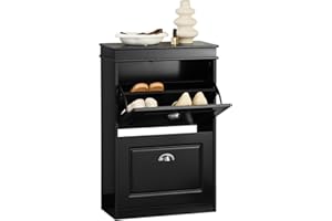 SoBuy Meuble Chaussure Rangement Chaussure avec 2 Abattants, Armoire à Chaussures Entrée, Meuble à Chaussures, Range Chaussures 8 Paires, pour Couloir, Entrée, 54x24x83 cm, Noir, FSR78-SCH