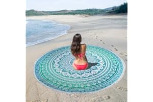AVA Collections Grande tapisserie ronde en coton motif mandala pour la plage, tapis de méditation et de pique-nique [183 cm (D)