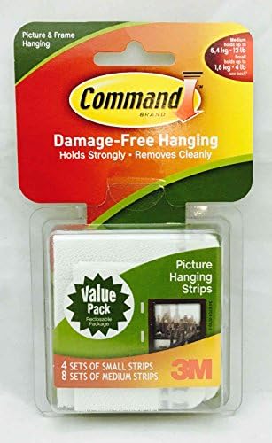 3M Command Strips Hooks Decorating Damage Free Picture Poster Hanging All Purpose Use Utility Photo Decoration Hook (Sticky Strips, Small & Medium Value Pack)