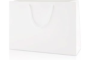 Thepaperbagstore 10× White Medium Wide Matt Laminated Gift Bags 35×24×10cm – 250 gsm Boutique Paper Bags with Rope Handles & Reinforced Base – Ideal for Gifts, Weddings, Retail & Corporate Use