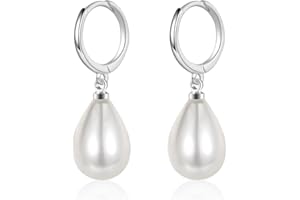 JOPLY Pearl Drop Earrings for Women, Sterling Silver Pearl Dangle Earrings Hypoallergenic Teardrop Round Pearl Hoop Earrings Jewellery Gifts for Ladies Girls, Silver/Gold