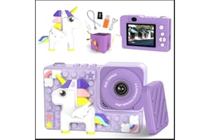 TAIKOUL Cámara Selfie para niños, Regalos de cumpleaños de Navidad para niños, cámaras de vídeo Digital HD para niños pequeños, Juguete portátil para niños y niñas con Tarjeta TF de 32 GB (Purple)