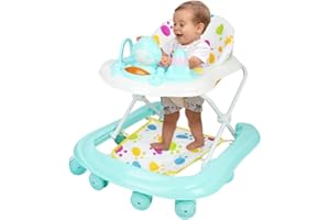 LANTUS Trotteur Marche Bebe Pliable avec 3 Hauteur Réglable, Siège et Plateau Amovible, Garçon Fille Evolutif 3 en 1, Centre d'Activités pour Tout-petits 6+ Mois,62 * 68 * 36-81cm- Vert