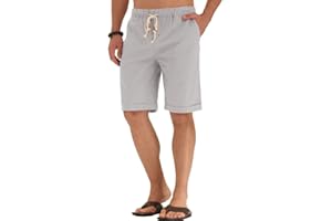 NITAGUT Men's Linen Casual Classic Fit Short Drawstring Summer Beach Shorts