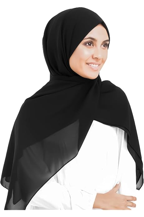 Jet Black Poly Georgette Scarf Women 