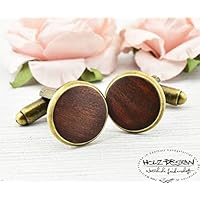 Echtholz Manschettenknöpfe dunkelbraun Herren Schmuck zur rustikalen Landhochzeit Geschenk für Männer Holz Handgemacht Vintage Bronze